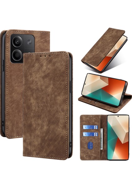 Xiaomi Redmi Note 13 5g Kılıf Rfıd Engelleme Cüzdan Telefon Kılıfı-Kahverengi Için Pu Deri Kapak (Yurt Dışından)