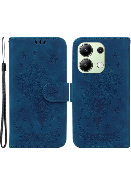 Xiaomi Redmi Note 13 4g Deri Kılıf Gül Kelebek Telefon Kılıfı Cüzdan-Mavi (Yurt Dışından)