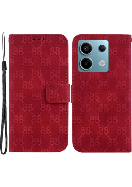 Xiaomi Poco X6 5g Cüzdan Telefon Kılıfı Çift 8 Şekilli Deri Kapak-Kırmızı (Yurt Dışından)