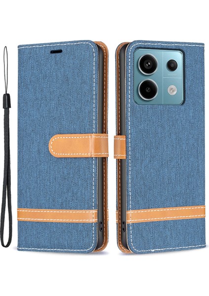 Xiaomi Poco X6 5g Kılıf Kot Kumaş Ekleme Deri Telefon Kapağı-Lacivert (Yurt Dışından)