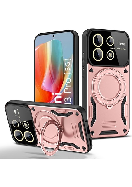 Xiaomi Redmi Note 13 Pro 5g Manyetik Kılıf Pc+Tpu Telefon Kılıfı, Kickstand-Gül Altın Için (Yurt Dışından)