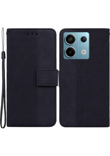 Xiaomi Poco X6 5g Deri Flip Telefon Kılıfı Cüzdan Kapak Geometri Desen-Siyah Için (Yurt Dışından)
