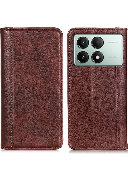 Xiaomi Redmi K70E 5g Kılıf Cüzdan Bölünmüş Deri Litchi Doku Telefon Kapağı-Kahverengi (Yurt Dışından)