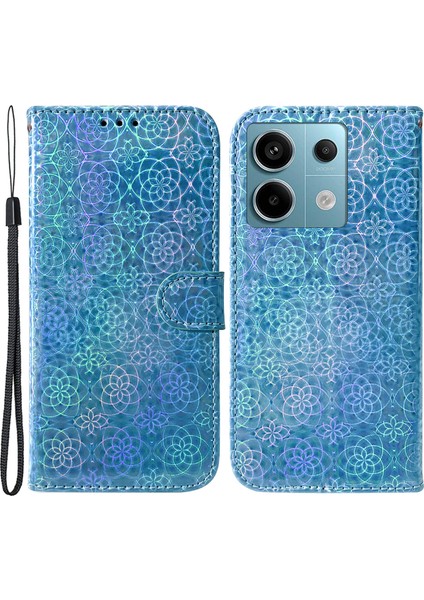 Xiaomi Poco X6 5g Manyetik Kılıf Göz Kamaştırıcı Çiçek Telefon Cüzdan Kapağı-Mavi (Yurt Dışından)