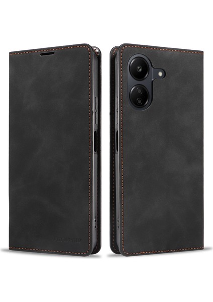 Xiaomi Redmi 13C 4g Kılıf Pu Deri Standlı Cüzdan Telefon Kapağı-Siyah (Yurt Dışından)