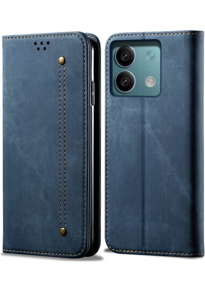 Xiaomi Redmi Note 13 4g Deri Cüzdan Kılıf Kot Kumaş Doku Tpu Darbeye Dayanıklı Kabuk-Mavi Için (Yurt Dışından)