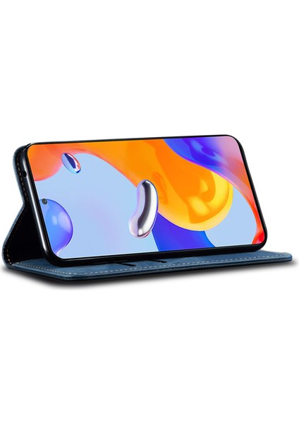Xiaomi Redmi Note 13 4g Deri Cüzdan Kılıf Kot Kumaş Doku Tpu Darbeye Dayanıklı Kabuk-Mavi Için (Yurt Dışından)