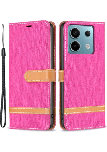 Xiaomi Poco X6 5g Kılıf Kot Kumaş Ekleme Deri Telefon Kapağı-Gül (Yurt Dışından)