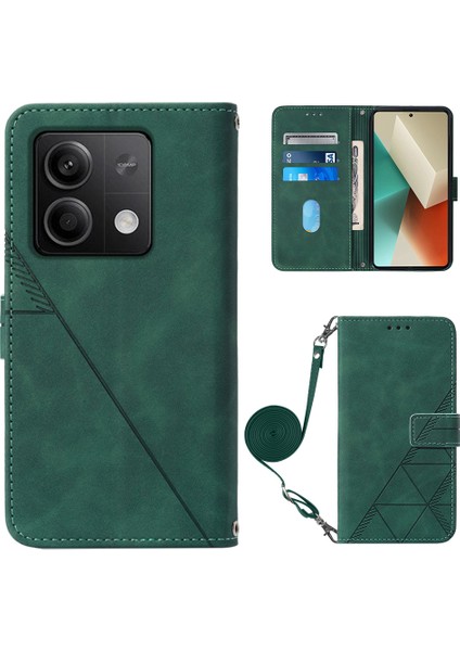 Xiaomi Redmi Note 13 5g (Global) Kılıf Crossbody Askı Cüzdan Pu Deri Telefon Kapağı-Siyahımsı Yeşil (Yurt Dışından)