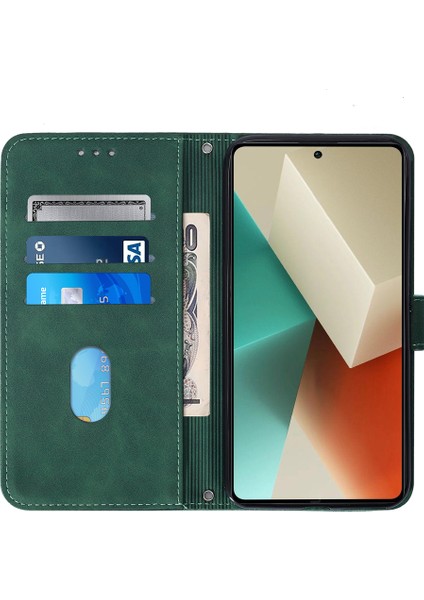 Xiaomi Redmi Note 13 5g (Global) Kılıf Crossbody Askı Cüzdan Pu Deri Telefon Kapağı-Siyahımsı Yeşil (Yurt Dışından)