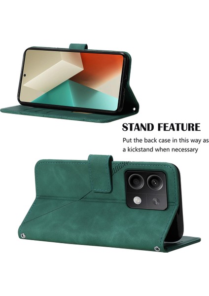 Xiaomi Redmi Note 13 5g (Global) Kılıf Crossbody Askı Cüzdan Pu Deri Telefon Kapağı-Siyahımsı Yeşil (Yurt Dışından)