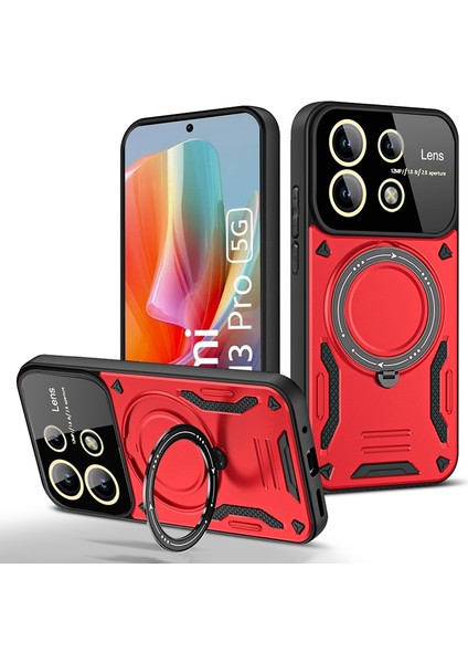 Xiaomi Redmi Note 13 Pro 5g Manyetik Kılıf Pc+Tpu Telefon Kılıfı, Kickstand-Kırmızı (Yurt Dışından)