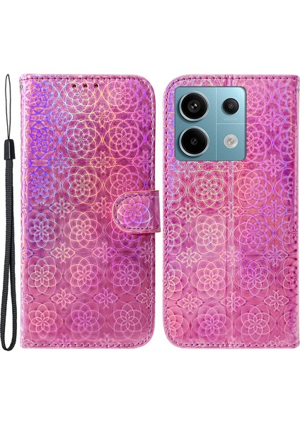 Xiaomi Poco X6 5g Manyetik Kılıf Göz Kamaştırıcı Çiçek Telefon Cüzdan Kapağı-Pembe (Yurt Dışından)