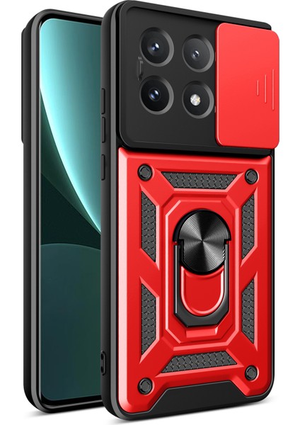 Xiaomi Poco X6 Pro 5g Kılıf Pc+Tpu Düşmeyi Önleyici Telefon Kapağı, Slayt Lensli Pencere-Kırmızı (Yurt Dışından)