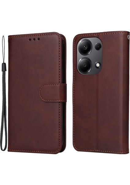 Xiaomi Poco M6 Pro 4g Kılıf Buzağı Doku Fotoğraf Yuvası Telefon Kapağı-Kahverengi (Yurt Dışından)