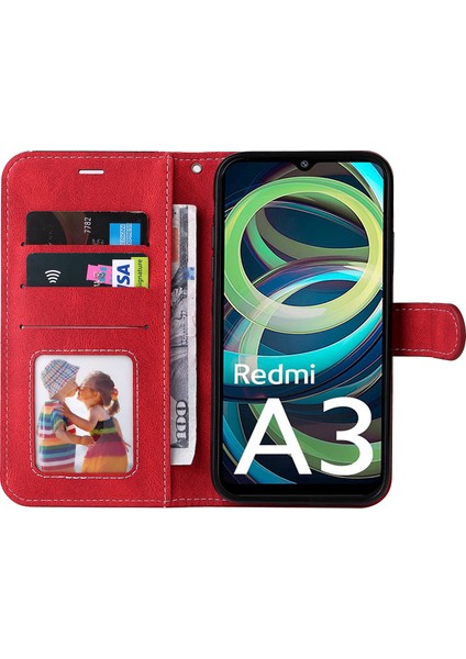 Xiaomi Redmi Için A3 Kılıf Pu Deri Üç Renkli Ekleme Folyo Koruyucu Kapak-Kırmızı (Yurt Dışından) fiyatları