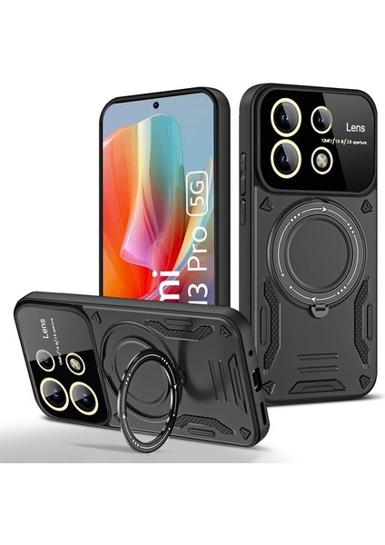 Xiaomi Redmi Note 13 Pro 5g Manyetik Kılıf Pc+Tpu Telefon Kılıfı ve Kickstand-Siyah (Yurt Dışından)