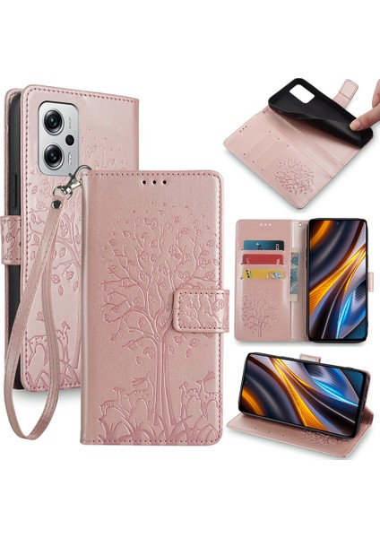Xiaomi Redmi Note 11T Pro 5g Kılıf Anti-Damla Deri Telefon Kabuğu-Gül Altın Için (Yurt Dışından)