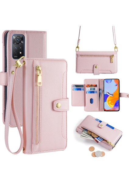 Xiaomi Redmi Note 11 Pro 4g (Mediatek)/note 11 Pro 5g (Qualcomm) Kılıf Pu Deri Telefon Kapağı-Pembe (Yurt Dışından)