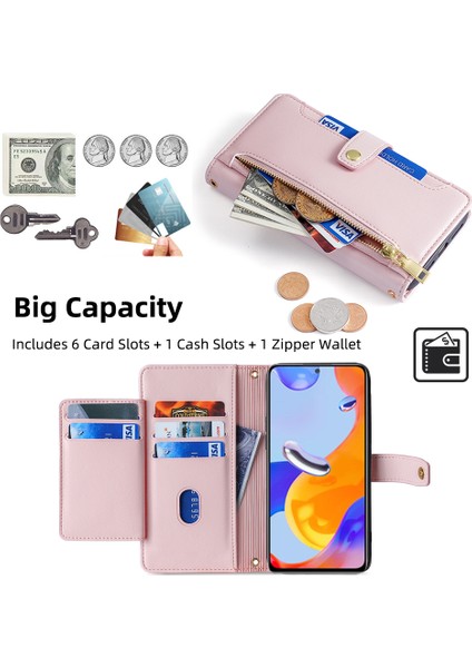 Xiaomi Redmi Note 11 Pro 4g (Mediatek)/note 11 Pro 5g (Qualcomm) Kılıf Pu Deri Telefon Kapağı-Pembe (Yurt Dışından) modelleri