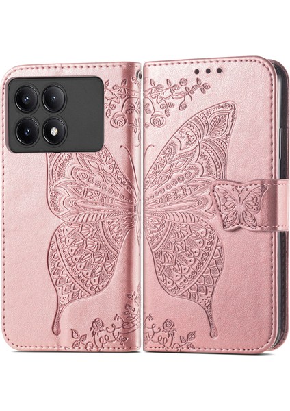 Xiaomi Redmi Için K70E 5g Telefon Kılıfı Kelebek Desenli Folyo Stand Görünümü Kapak-Gül Altın (Yurt Dışından)
