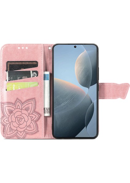 Xiaomi Redmi Için K70E 5g Telefon Kılıfı Kelebek Desenli Folyo Stand Görünümü Kapak-Gül Altın (Yurt Dışından) fiyatları