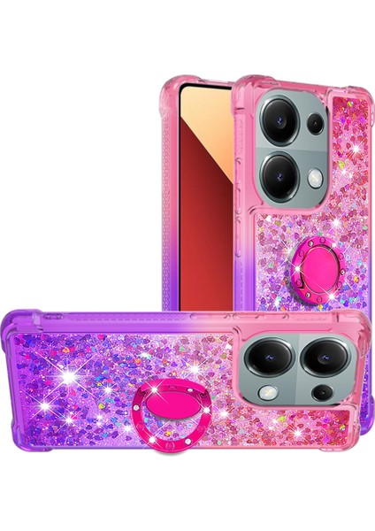 Xiaomi Redmi Note 13 Pro 4g Kılıf Yüzük Kickstand Quicksand Telefon Kapağı-Pembe + Mor (Yurt Dışından)