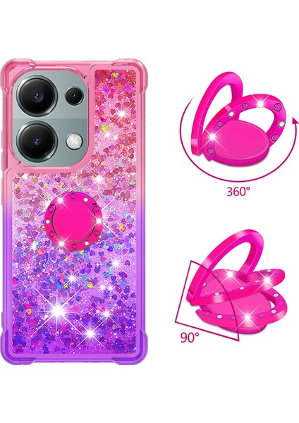 Xiaomi Redmi Note 13 Pro 4g Kılıf Yüzük Kickstand Quicksand Telefon Kapağı-Pembe + Mor (Yurt Dışından)