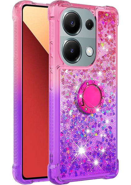 Xiaomi Redmi Note 13 Pro 4g Kılıf Yüzük Kickstand Quicksand Telefon Kapağı-Pembe + Mor (Yurt Dışından)