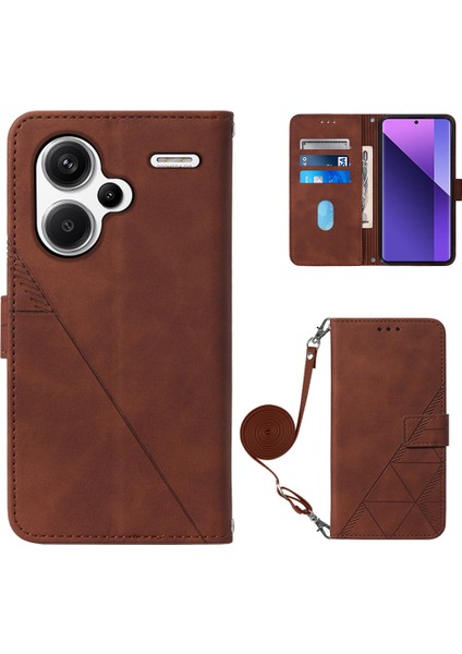 Xiaomi Redmi Note 13 Pro+ 5g Kılıf Omuz Askılı Flip Deri Telefon Kılıfı-Kahverengi (Yurt Dışından)