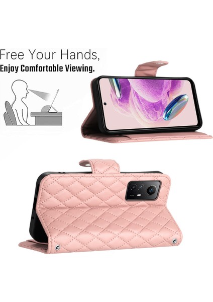 Xiaomi Redmi Note 12S 4g Deri Kılıf Eşkenar Dörtgen 7 Kart Yuvaları Telefon Kapağı-Mercan Için (Yurt Dışından)