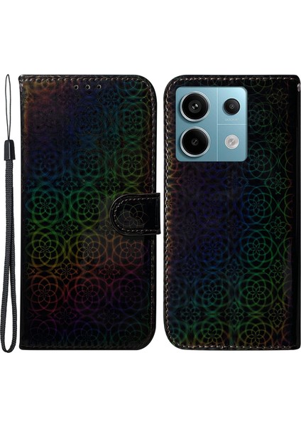 Xiaomi Poco X6 5g Manyetik Kılıf Göz Kamaştırıcı Çiçek Telefon Cüzdan Kapağı-Siyah (Yurt Dışından)