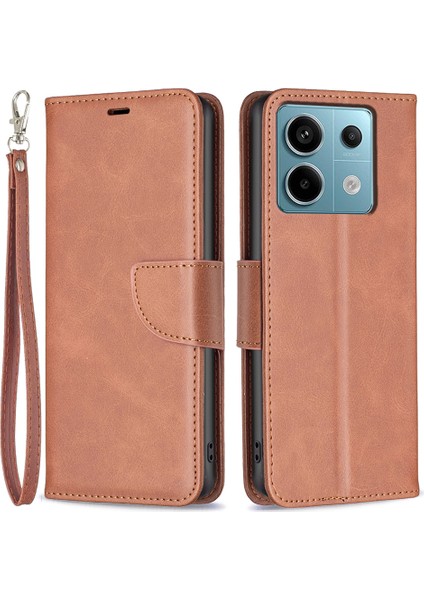 Xiaomi Poco M6 Pro 4g Deri Kılıf Standı Görünüm Folio Flip Telefon Kapağı-Kahverengi (Yurt Dışından)