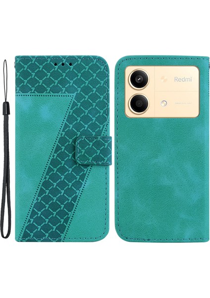 Xiaomi Redmi Note 13R Pro 5g Kılıfı 7 Şekilli Desenli Cüzdan Telefon Koruyucusu, El Kayışı-Yeşil (Yurt Dışından)