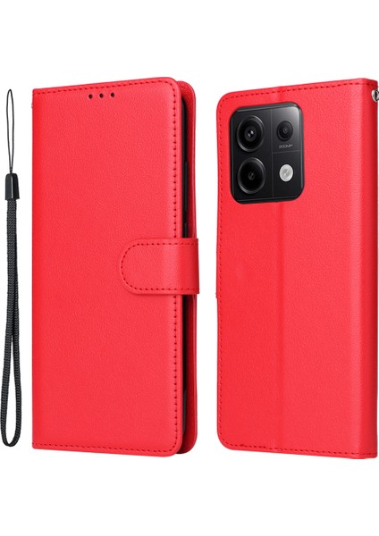 Xiaomi Redmi Note 13 Pro 5g Telefon Kılıfı Cüzdan Standlı Deri Kapak-Kırmızı (Yurt Dışından)