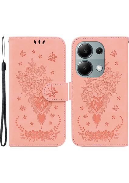 Xiaomi Redmi Note 13 Pro 4g Kılıf Pu Deri+Tpu Baskılı Telefon Kılıfı Çiçek Desenli-Pembe (Yurt Dışından)