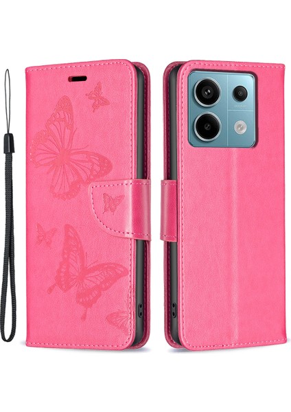 Xiaomi Poco X6 5g Kılıf Için Kelebek Baskılı Pu Deri Telefon Kapağı-Gül (Yurt Dışından)