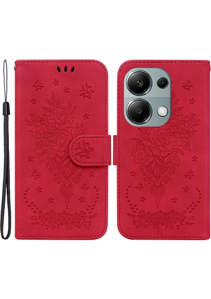 Xiaomi Redmi Note 13 Pro 4g Kılıf Pu Deri+Tpu Baskılı Telefon Kılıfı Çiçek Desenli-Kırmızı (Yurt Dışından)