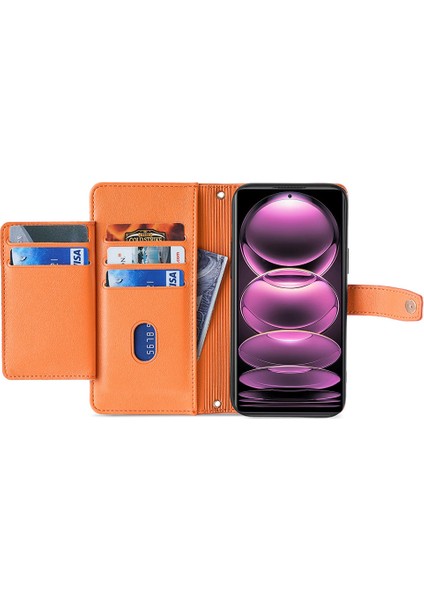 Xiaomi Redmi Note 13 4g Kapaklı, Düşmeye Dayanıklı Korumalı Deri Telefon Kılıfı, 2 Askılı-Turuncu (Yurt Dışından)