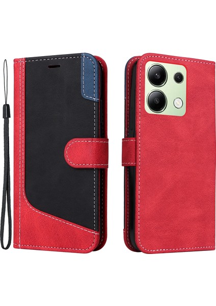 Xiaomi Redmi Note 13 4g Deri Kılıf Üç Renkli Ekleme Telefon Kapağı-Kırmızı (Yurt Dışından)