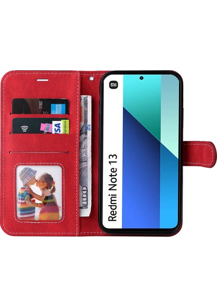 Xiaomi Redmi Note 13 4g Deri Kılıf Üç Renkli Ekleme Telefon Kapağı-Kırmızı (Yurt Dışından)
