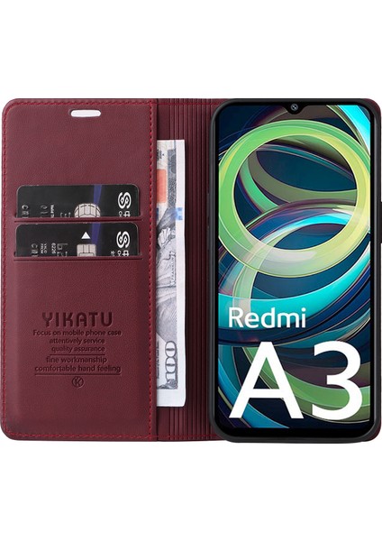 Xiaomi Redmi Için A3 Kılıf Gizli Manyetik Adsorpsiyon Deri Telefon Kapağı-Şarap Kırmızısı (Yurt Dışından) fiyatları