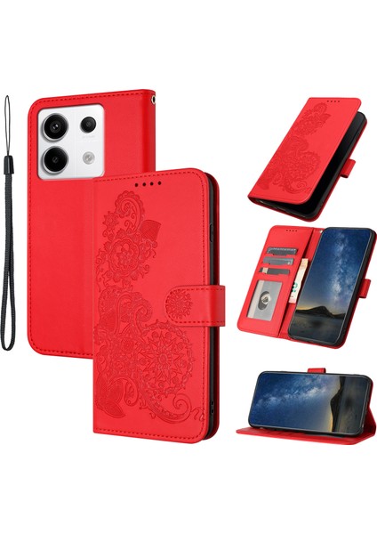 Xiaomi Redmi Note 13 Pro 5g Cüzdan Kılıf Deri Flip Telefon Kapağı-Kırmızı (Yurt Dışından)