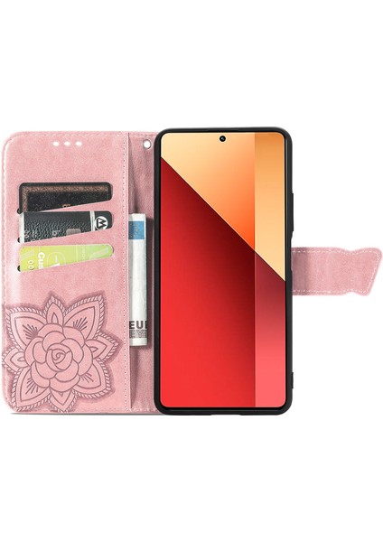 Xiaomi Redmi Note 13 Pro 4g Telefon Kılıfı Kart Tutuculu Kelebek Baskılı Kapak-Gül Altın (Yurt Dışından) fiyatları