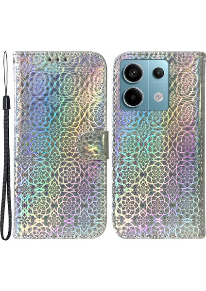 Xiaomi Poco X6 5g Manyetik Kılıf Göz Kamaştırıcı Çiçek Telefon Cüzdan Kapağı-Gri (Yurt Dışından)