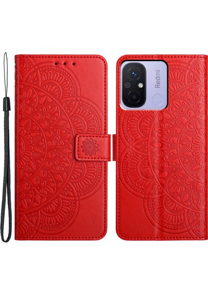 Xiaomi Redmi 12C 4g Kılıf Folio Pu Deri Kapak Çevirin, 3 Kart Yuvalı Stand-Kırmızı (Yurt Dışından)