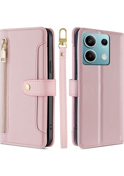 Xiaomi Redmi Note 13 4g Kapaklı, Düşmeye Dayanıklı Korumalı Deri Telefon Kılıfı, 2 Askılı-Pembe (Yurt Dışından)