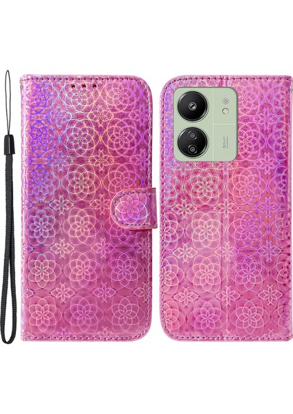 Xiaomi Redmi Için 13C 4g/redmi 13C 5g Kılıf Düz Renk Göz Kamaştırıcı Çiçek Telefon Kapağı-Pembe (Yurt Dışından)