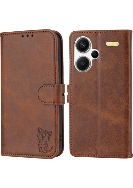 Xiaomi Redmi Note 13 Pro+ 5g Cüzdan Kılıfı Mutlu Kedi Desenli Darbeye Dayanıklı Flip Telefon Kapağı-Mavi-Kahverengi (Yurt Dışından)