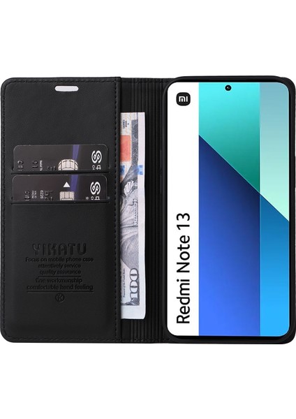 Xiaomi Redmi Note 13 4g Kılıf Cüzdan Telefon Kapağı Manyetik Kapanış-Siyah (Yurt Dışından)